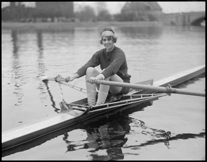 Miss Tate sculling on the Charles River