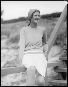 International races at Marblehead. Elizabeth Hovey sails her own boat (19 year old daughter of Chandler Hovey; sailed her father's Oriole in the 30 square meter trails at qualified to sail it as one of the 3 American boats against the German and Swedish teams in August.)