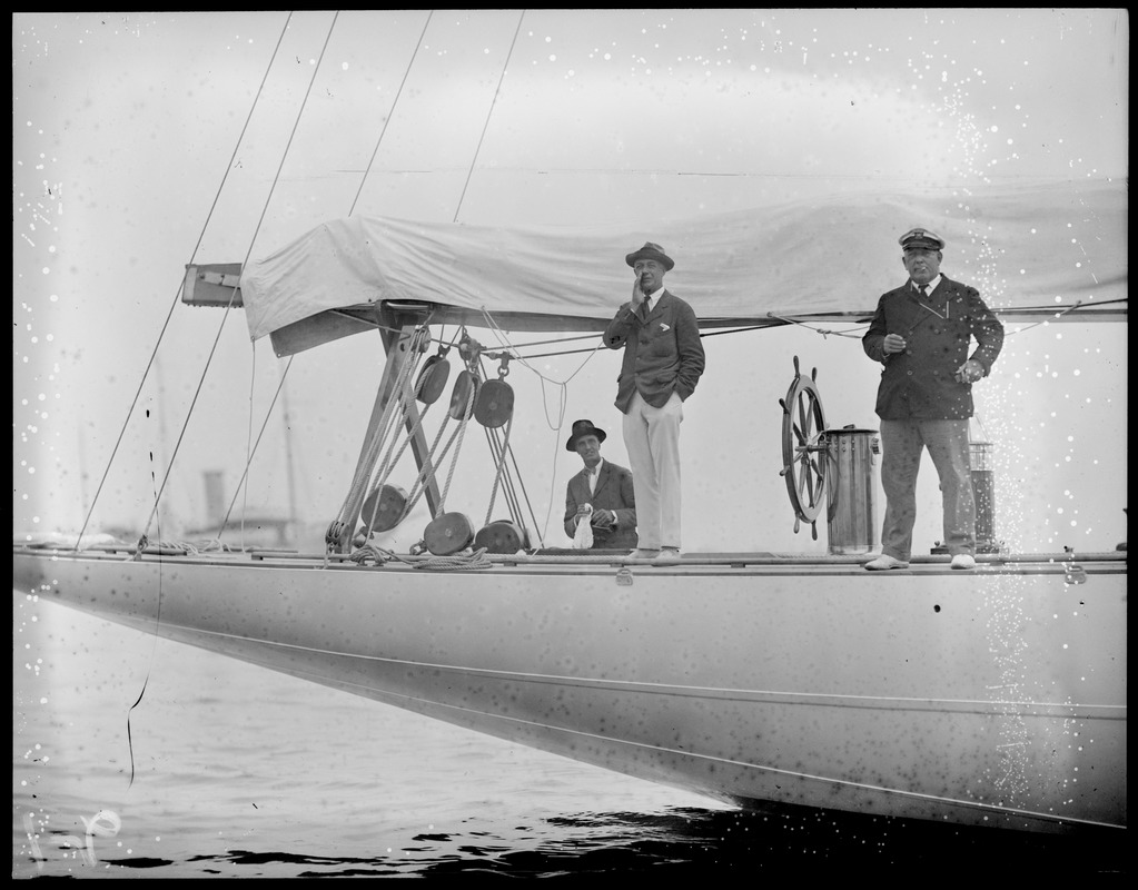 Mr. Nichols, center, aboard cup defender Weetamoe