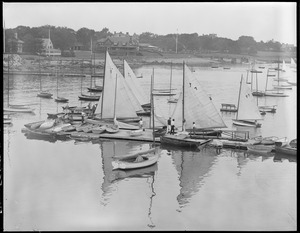 Preparing yachts for race, Marblehead