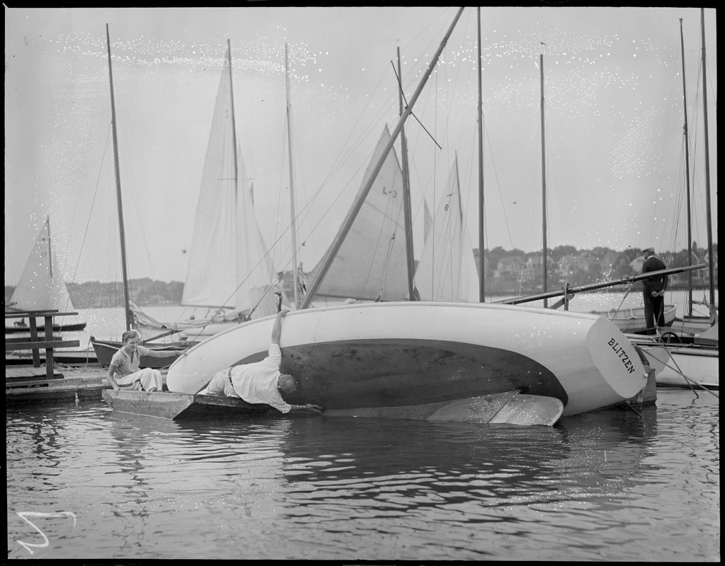 Cleaning his hull - Winthrop Yacht Club