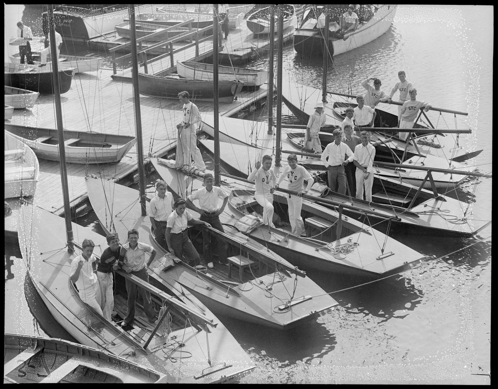 Crews pose with their boats, Squantum Yacht Club