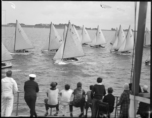 Spectators watch yacht race, City Point, South Boston