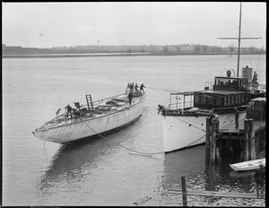 Racing yacht Yankee floated after remodeling at Lawley's in Neponset