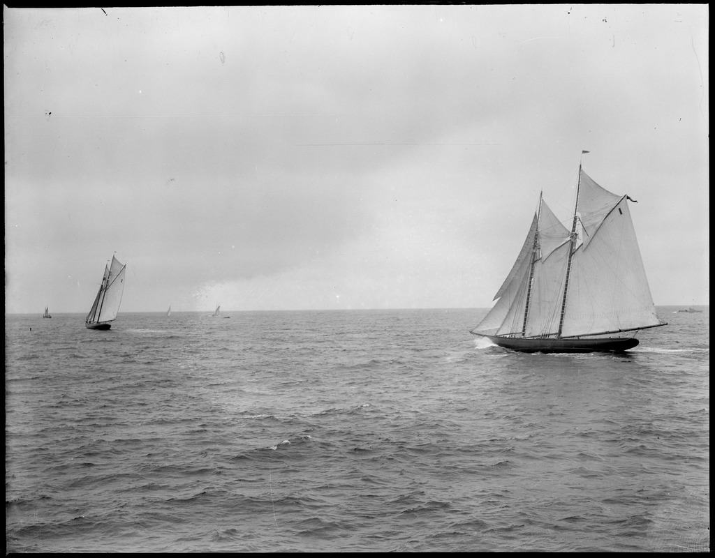 Gertrude L. Thebaud and Bluenose - Gertrude leading and won by 2 miles