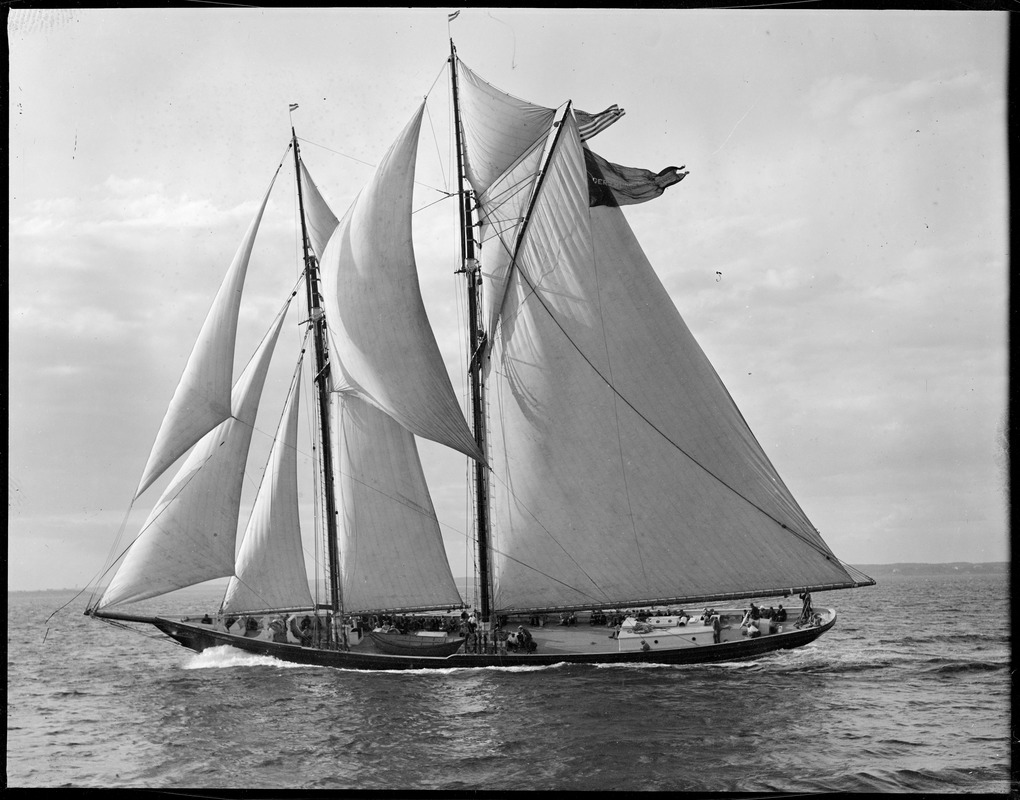 Pennants flying on the fishing schooner Gertrude L. Thebaud, off ...