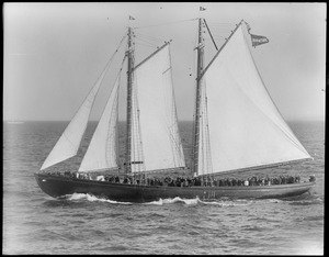 Spectators aboard the Adventure watching Fisherman's race off Gloucester