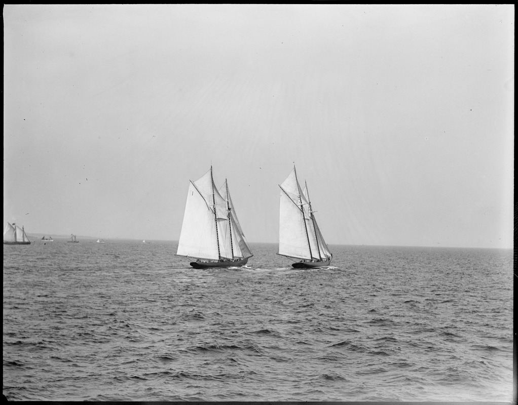 Start of Fisherman's race (L): no. 1 Bluenose, (R) no. 7 Henry Ford
