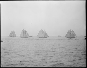 Fishing schooners race off Gloucester. no. 2: Progress / no. 3: Thomas S. Gorton / no. 4: Elsie / no. 5: Arthur D. Story.