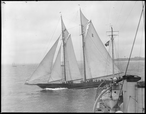 Fishing schooner Gertrude L. Thebaud from observation ship, off Gloucester