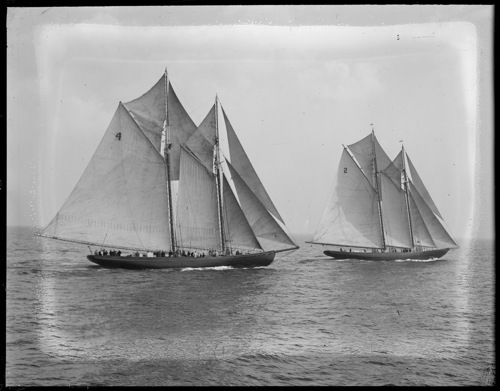 Fishing schooners no. 4 Elsie and no. 2 Gertrude L. Thebaud off Gloucester