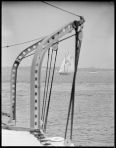 Fishing schooner Arthur D. Story as seen from deck of Destroyer USS Sturtevant