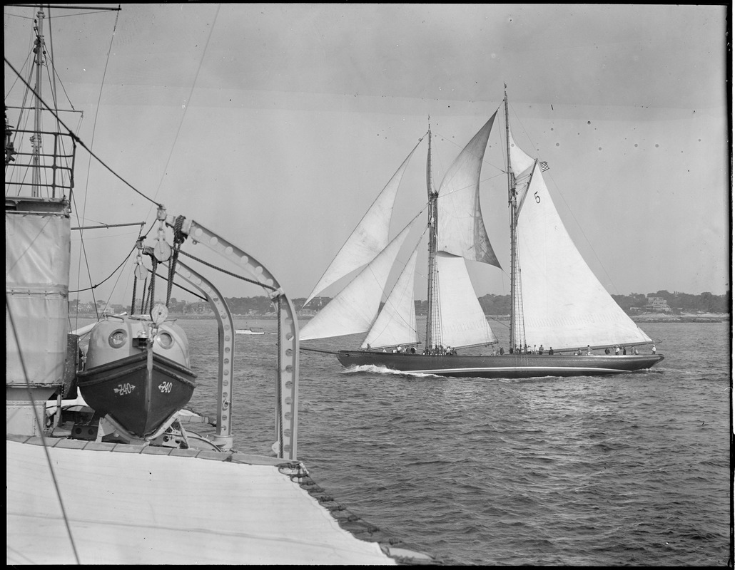 Fishing schooner Arthur D. Story, Ben Pine at helm, racing off Gloucester