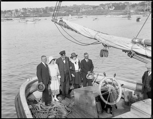 Honey Fitz, Sir Thomas Lipton, and others aboard Fishermen races contender Shamrock