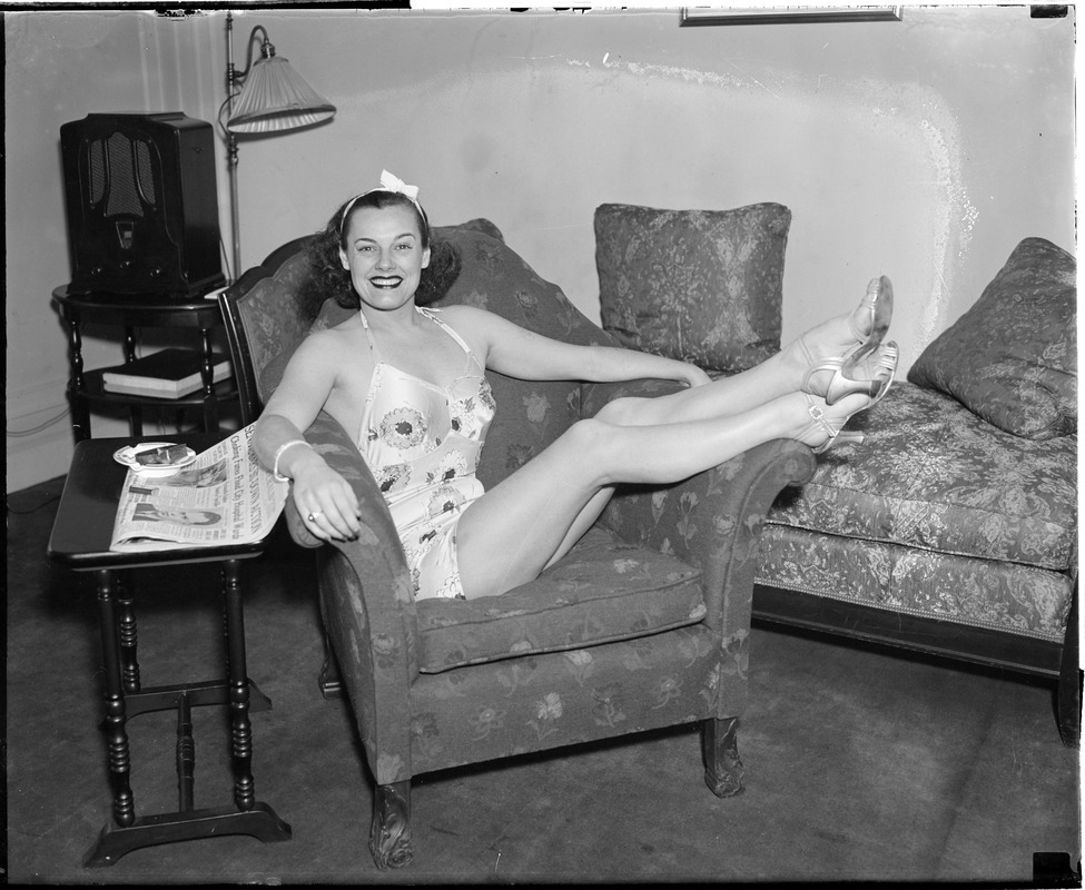 Champion swimmer Eleanor Holm Jarrett shows off her flippers Digital Commonwealth