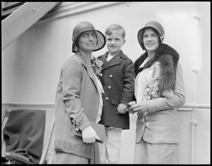 L-R: Mrs. George Wightman / Bill Wightman / Miss Sarah Palfrey on SS Scythia, Boston