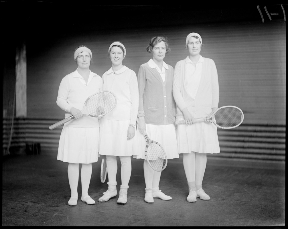 Finalists in Indoor Doubles at National Championship at Longwood. L-R: Mrs. G.W. Wightman / Miss Sarah Palfrey / Miss Edith Sigourney / Miss Marjorie Morrill.