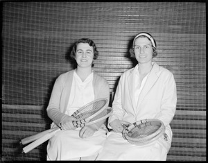 Miss Marjorie Sachs, left, and Miss Marjorie Morrill in final Indoor Tennis championship at Longwood courts. Miss Morrill won.