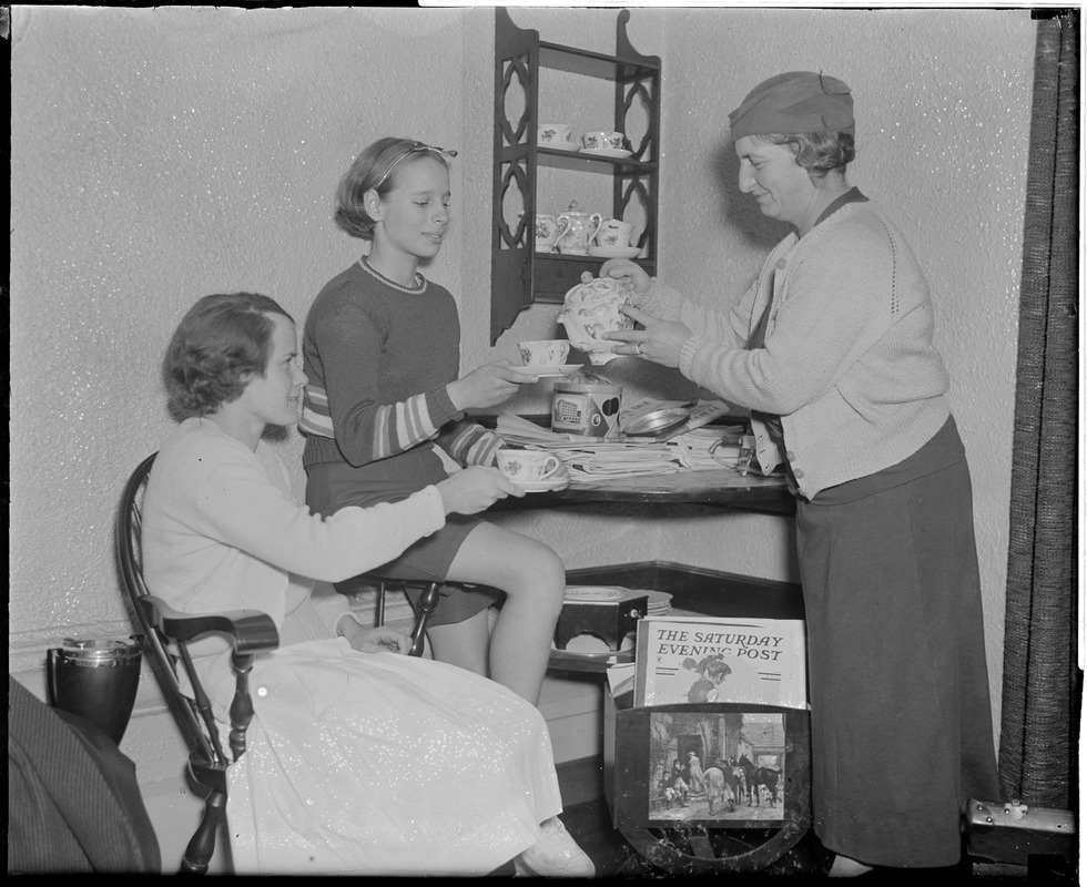 Mrs. Wightman serving tea at Longwood