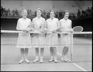 Sisters - twins - tennis players - left to right: sisters: Joanna Palfrey, Sarah Palfrey, Twins: Helen Boehm, Hilda Boehm