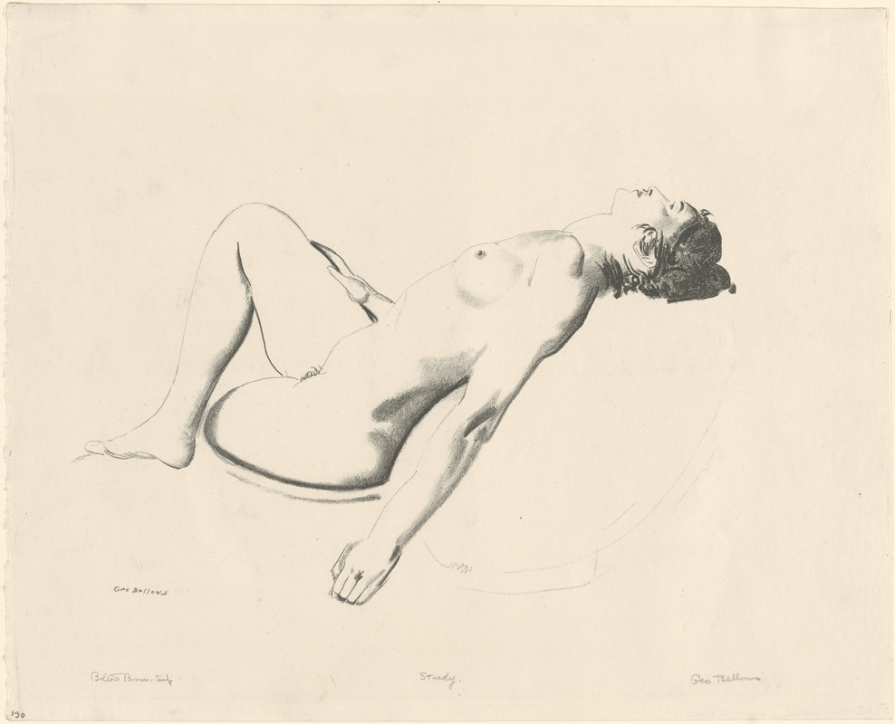 Nude study, woman lying on a pillow (study) - Digital Commonwealth