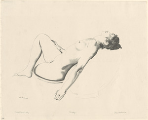 Nude study, woman lying on a pillow (study)