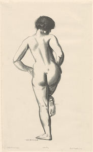 Nude study, girl standing on one foot (study)