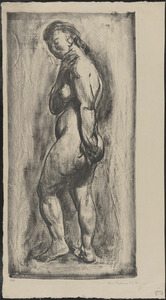 Nude woman standing, side view