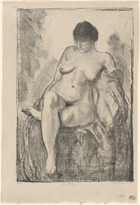 Nude woman seated