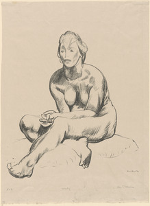 Nude woman seated with folded hands