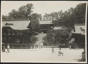 View of temples from a courtyard