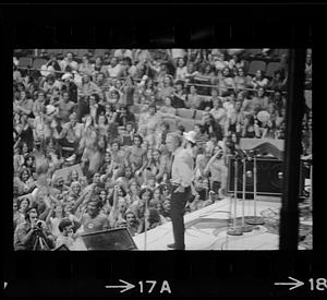 Mayor Kevin White tells Rolling Stones concert crowd they were arrested, July 18, Boston