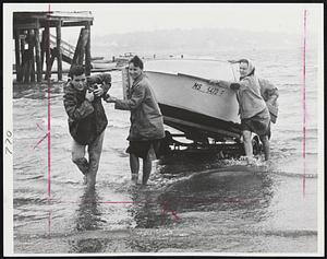 Bringing in the "Hot Stuff" (name of boat) LtR - Jeffrey Bright - Mrs Barbara Anastasia " Lillian Gustafson (hidden (John Danahy) Wollaston All Wollaston)