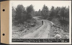 Contract No. 60, Access Roads to Shaft 12, Quabbin Aqueduct, Hardwick and Greenwich, looking back from Sta. 5+50, Greenwich and Hardwick, Mass., Oct. 31, 1938