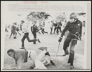 Dissident demonstrators and police all over the campus of San Francisco State College, in this 12/3/68 photo. To the surprise of almost everyone, except the militants who are leading it, the black revolution is centering on the American college campus.