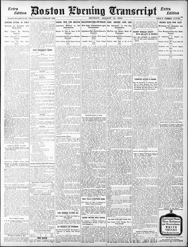 Boston Evening Transcript. August 11, 1913 - Digital Commonwealth