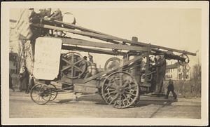 Road building machine with sign "We've dug the Kaiser's grave."