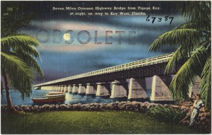 Seven Miles Oversea Highway Bridge from Pigeon Key, at night, on way to Key West, Florida