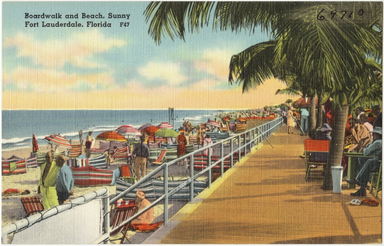 Boardwalk and beach, sunny Fort Lauderdale, Florida
