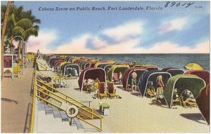Cabana scene on public beach, Fort Lauderdale, Florida