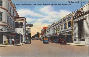 Main thoroughfare, First street, business section, Fort Myers, Fla.