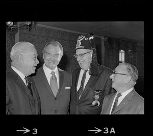 Clarence Young, "Red" Skelton, Stanley F. Maxwell and Harvey B. Leggee at an Aleppo Temple Shriners luncheon
