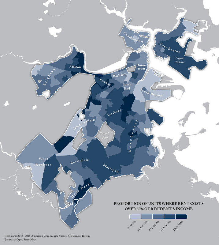 Proportion of units where rent costs over 30% of resident's income