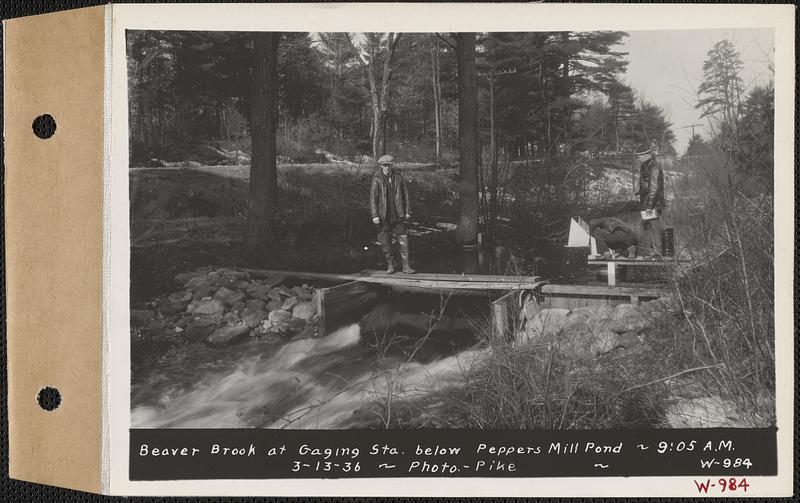 Beaver Brook at gaging station below Peppers Mill pond, Ware, Mass., 9:05 AM, Mar. 13, 1936