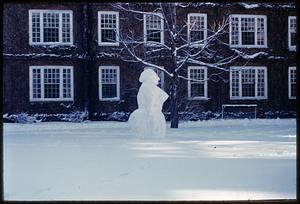 Snowman in front of Lowell House, Harvard University, Cambridge, Massachusetts