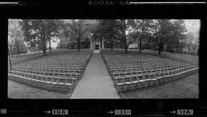 Empty seats await graduation crowd at Tufts University, Boston