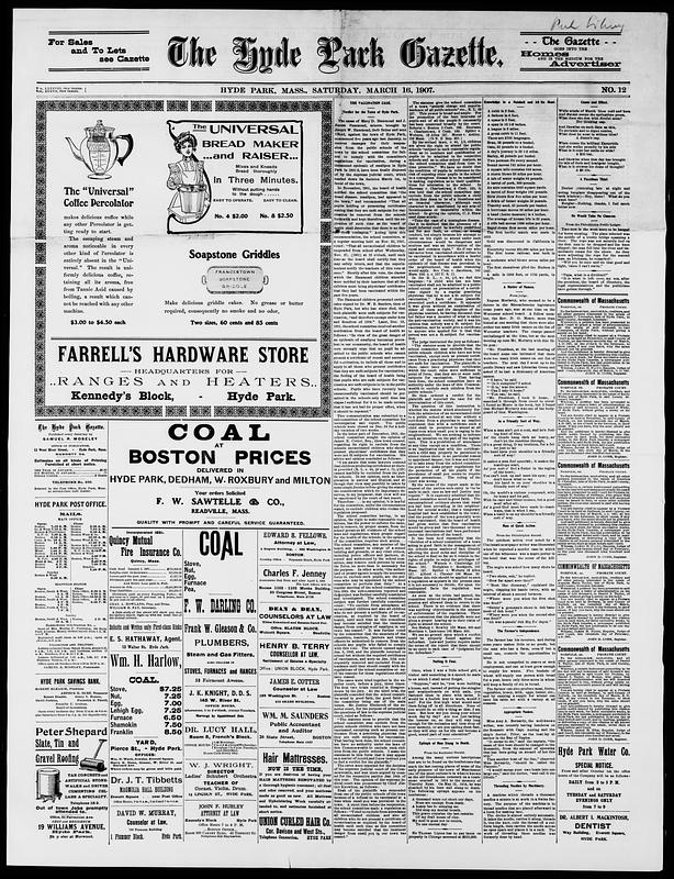 The Hyde Park Gazette. March 16, 1907 Digital Commonwealth