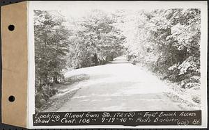 Contract No. 106, Improvement of Access Roads, Middle and East Branch Regulating Dams, and Quabbin Reservoir Area, Hardwick, Petersham, New Salem, Belchertown, looking ahead from Sta. 172+50, East Branch access road, Belchertown, Mass., Sep. 19, 1940