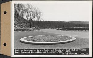 Contract No. 118, Miscellaneous Construction at Winsor Dam and Quabbin Dike, Belchertown, Ware, looking southeasterly at posts and walls at east end of Winsor Dam, Ware, Mass., Apr. 3, 1941