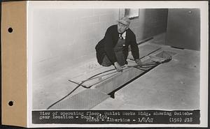 Contract No. 150, Installation of a Waterwheel, Generator, Switchgear, Transformer, Substation, and the Construction of a Transmission Line, Winsor Dam Power Plant, Belchertown, view of operating floor, Outlet Works building, showing switchgear location, Winsor Dam, Quabbin Reservoir, Belchertown, Mass., Jan. 8, 1947